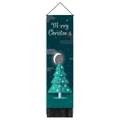 Detailed view of dark blue Christmas wall hanging featuring a stylized green tree and tassels - 32.5x130cm / Dark Blue Night Sky Christmas Tree Style (Style 3)