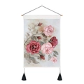Detail of floral tapestry featuring watercolor roses with wood rod and black tassels - Style 3 / 35x50cm