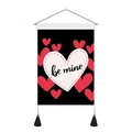 Close-up of heart print wall banner with be mine text, wooden rod and black tassels - be mine (Style 8)