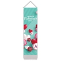 Banner da parete di San Valentino con testo Happy Valentine's Day e motivi floreali a cuore 3D - 32.5x130cm / Motivo a Onde con Cuore (Stile 1)