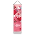 Dettaglio dello striscione Happy Valentine's Day con cuori rosa e nappe grigie - 32.5x130cm / Cuore e Fiori Rosso Rosa (Stile 3)