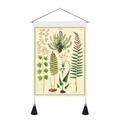 Macro detail of botanical fern tapestry showing cotton fabric texture and wooden hanging bar - 35x50cm / Fern Illustration