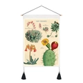 Detailed botanical cactus tapestry with wooden hangers and black tassel accents - 35x50cm / Cactus Illustration
