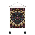 Detail of mandala tapestry with wooden rod, hanging rope and elegant black corner tassels - 35x50cm / Mandala Pattern 4 (Style 4)