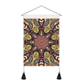 Détail de tapisserie mandala bohème avec tringle en bois et pompons en soie noire - Motif Mandala 5 (Style 5)