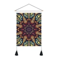 Détail d'une tapisserie mandala bohème avec motifs géométriques et pompons noirs élégants - Motif Mandala 7 (Style 7)