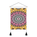 Detail of bohemian mandala wall tapestry with yellow pattern, wooden pole and black tassels - 35x50cm / Bright Yellow Pink Green Mandala Style (款式3)
