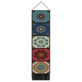 Vertical Nordic mandala wall tapestry with five geometric squares and black tassels - 32.5x130cm / Style 1
