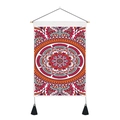 Detail of bohemian mandala tapestry featuring intricate patterns, wooden pole and black tassels - 35x50cm / Orange Red & Cyan Mandala (Style 6)