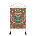 Vertical mandala tapestry with warm orange patterns, wooden rod and black side tassels - 35x50cm / Warm Orange & Turquoise Mandala Style 7