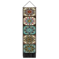 Detailed shot of Nordic mandala wall hanging with intricate geometric patterns and black tassels - 32.5x130cm / Style 3