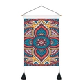 Detail of bohemian mandala tapestry with wooden pole and black hanging tassels - 35x50cm / Red Yellow Cyan White Mandala (Style 8)