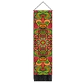 Detailed view of bohemian tapestry with vibrant geometric patterns and black bottom tassels - 32.5x130cm / Green Orange Red Scroll (Style 2)