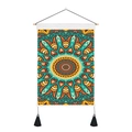 Detail of bohemian mandala tapestry featuring elegant symmetry and stylish black tassels - 35x50cm / Green, Orange, Brown & Red Mandala (Style 9)