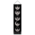 Tapiz de pared negro con fases lunares y loto con cuerda para colgar y borlas decorativas - 32.5x130cm / Fase Lunar Negra Loto