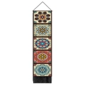 Vertical wall hanging with five colorful mandala patterns and black bottom tassels - 32.5x130cm / Style 4