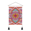 Detailed view of bohemian mandala tapestry with colorful geometric patterns and black tassels - 35x50cm / Rose Pink & Ginger Mandala Style (Style 10)