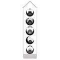 Tapiz de pared vertical con patrones de fases lunares y loto negro en lona blanca - 32.5x130cm / Fase Lunar Blanca Loto