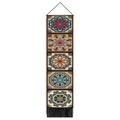Vertical five-grid mandala tapestry with black fringe, wooden rod and geometric patterns - 32.5x130cm / Style 5