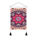Detail of bohemian mandala tapestry with wooden hanging rod and black decorative tassels - 35x50cm / Dark Red, Beige & Navy Blue Mandala (Style 12)