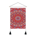 Detail of bohemian mandala tapestry with wooden hanging rod and black tassel accents - 35x50cm / Red Orange Cyan White Mandala (Style 13)