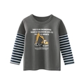 Jungen Langarmshirt in Grau mit blau gestreiften Ärmeln und gelbem Bagger-Motiv - 90 / Dunkelgrau