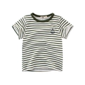 Classic green striped cotton T-shirt for boys with a small sailboat embroidery detail - 90cm / Military Green Stripe