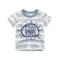 Maglietta classica in cotone a righe blu e grigie per bambini con stampa Good Vibes - 120cm / Righe Blu e Grigio