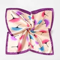Beige silk scarf with purple border and vibrant colorful ginkgo leaf patterns - 50x50cm / Ginkgo Leaf Purple
