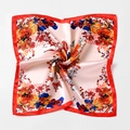 Floral print silk square scarf with red border and colorful butterfly patterns - Floral Butterfly Pattern (Style 1) / 50x50cm / Pink Floral Butterfly
