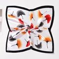 Silk square scarf featuring vibrant orange ginkgo leaf prints and a black border detail - Ginkgo Leaf Black Edge Style (Style 2) / 50x50cm / White Base Black Edge Ginkgo