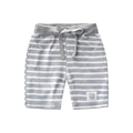 Striped cotton casual shorts for kids with drawstring elastic waistband and brand patch - 90cm / Heather Gray Stripe