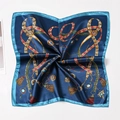 Navy blue silk square scarf with golden chain patterns and red tassel accents - Classic Chain Gemstone Style (Style 4) / 50x50cm / Navy Gemstone Chain