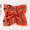 Luxurious orange silk square scarf featuring vintage golden chain and tassel patterns - Luxury Vintage Print (Style 5) / 50x50cm / Orange Red Vintage Equestrian