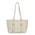 Borsa tote retrò bianco crema in pelle martellata con anelli in metallo argentato - Beige (Grana Litchi 6713)