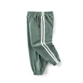 Morandi green boys' jogger pants with white side stripes and elastic waist for spring - 90 / Mugwort Green
