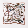 Vintage pearl white 50cm square silk scarf with baroque gold chain and tassel patterns - Baroque Chain Style (Style 6) / 50x50cm / White Base Brown Edge Baroque
