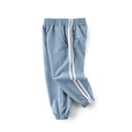 Boys light blue sporty sweatpants with side stripes and elastic ribbed cuffs - 90 / Aqua Blue