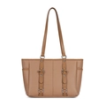 Grande borsa tote retrò kaki con trama litchi e dettaglio ad anello argento - Cachi (Grana Litchi 6713)