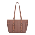 Vintage dark brown tote bag in premium lychee leather with chic silver rivet accents - Pink (Litchi Grain 6713)