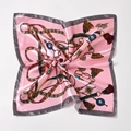 Pink and grey square silk scarf with vintage gold chain and gemstone prints - Vintage Gorgeous Print (Style 7) / 50x50cm / Pink Grey Edge Chain