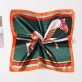 Elegant emerald green silk scarf with horse print and vibrant orange border accents - Classical Elegant Horse (Style 8) / 50x50cm / Dark Green Orange Edge Horse
