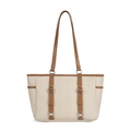 Retro oversized tote bag featuring brown and cream chevron pattern with leather straps - Beige (Chevron 5713)