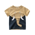 Short-sleeve cotton T-shirt for boys featuring a minimalist elephant print design - 90cm / Khaki