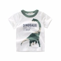 White cotton kids t-shirt with green dinosaur camo print and round neck for summer wear - 90 / Off White