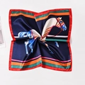 Navy square silk scarf featuring a modern horse pattern and vibrant red borders - Modern Illustration Horse Pattern (Style 9) / 50x50cm / Navy Red Edge Illustration Horse