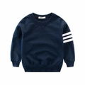 Navy blue kids crewneck sweatshirt with classic triple white stripes on sleeve - 90cm / Royal Blue