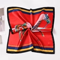 Vibrant red 50cm square silk scarf featuring a modern abstract horse and geometric pattern - Modern Art Horse Pattern (Style 10) / 50x50cm / Red Art Galloping Horse