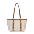 Retro large tote bag in off-white and brown patchwork with textured synthetic leather - Beige (Vertical Stripe 7713)