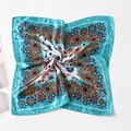 Lake blue floral square silk scarf with orange flower pattern and satin finish - Lake Blue Border Floral (Style 12) / 50x50cm / Lake Blue Floral